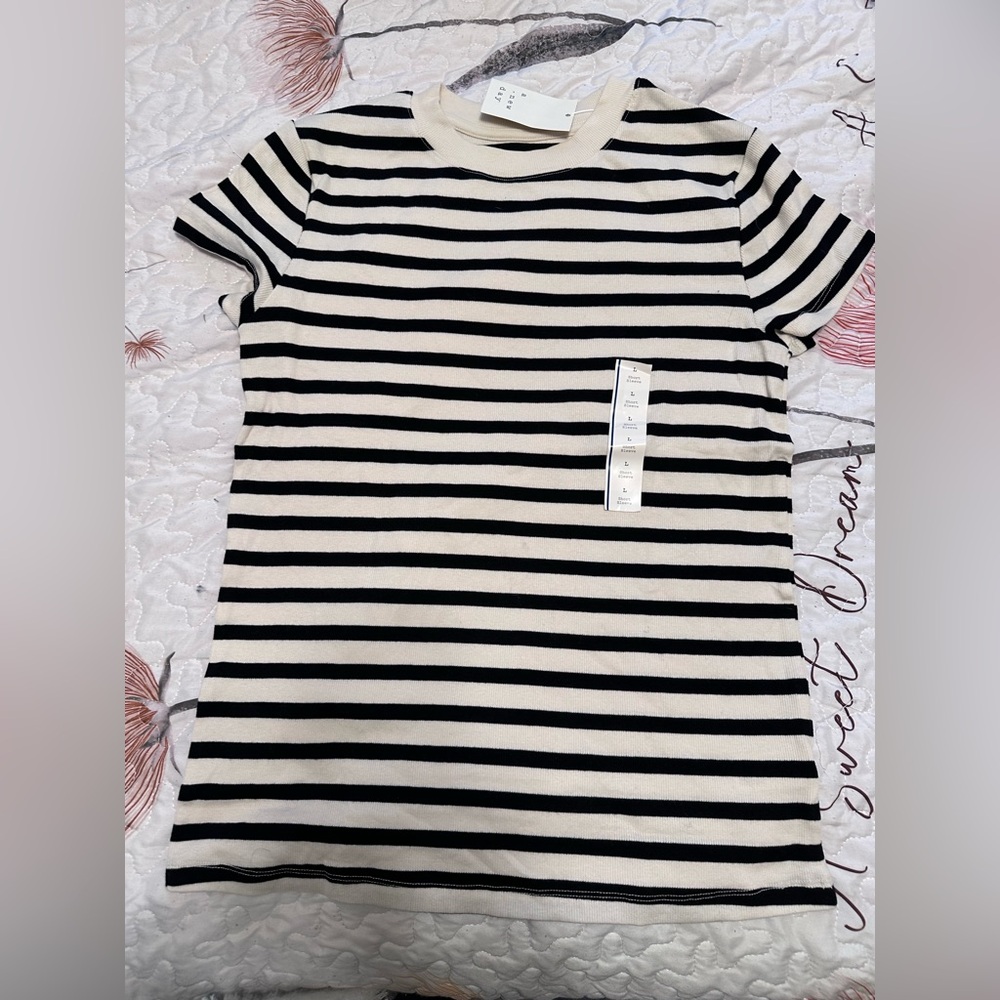 a new day Black and White Striped Short Sleeve Tee